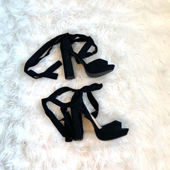 Wild Diva Shoes - Tie around black heels